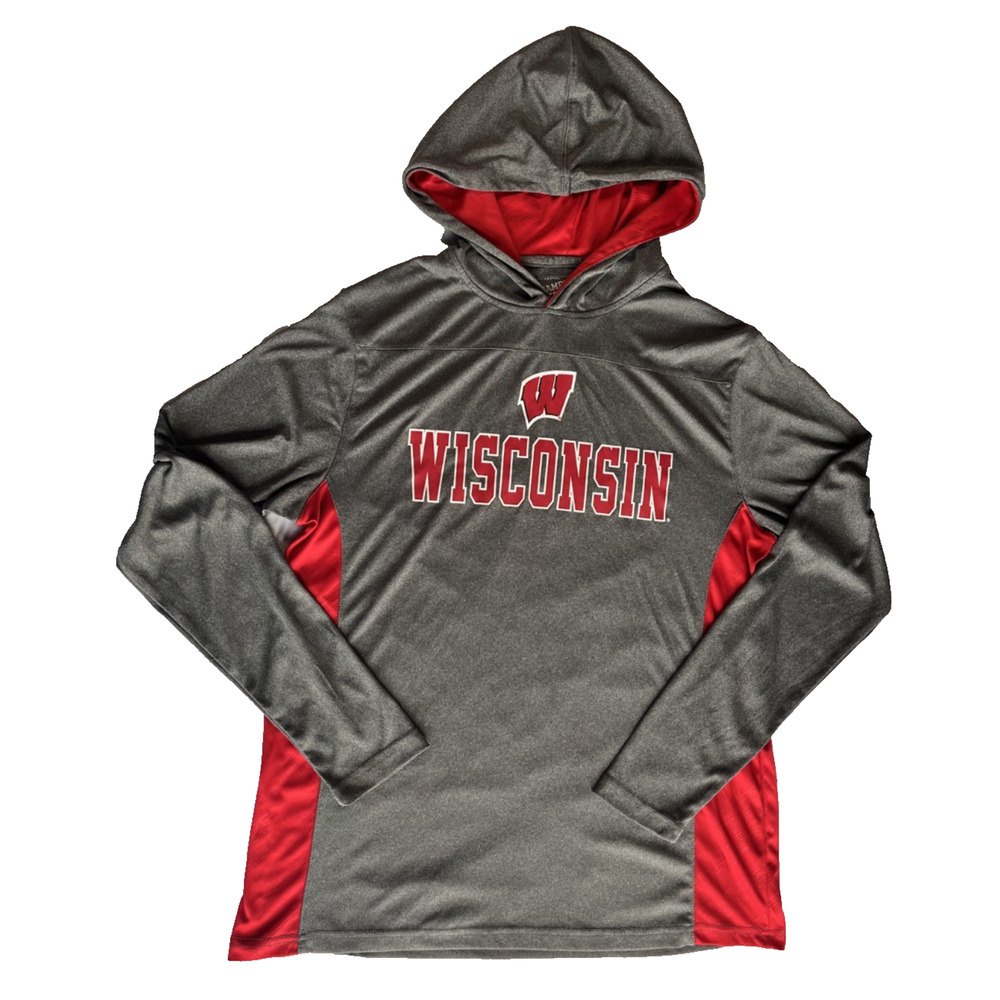 Wisconsin Badgers hooded long sleeve shirt - Men's large gray/red
